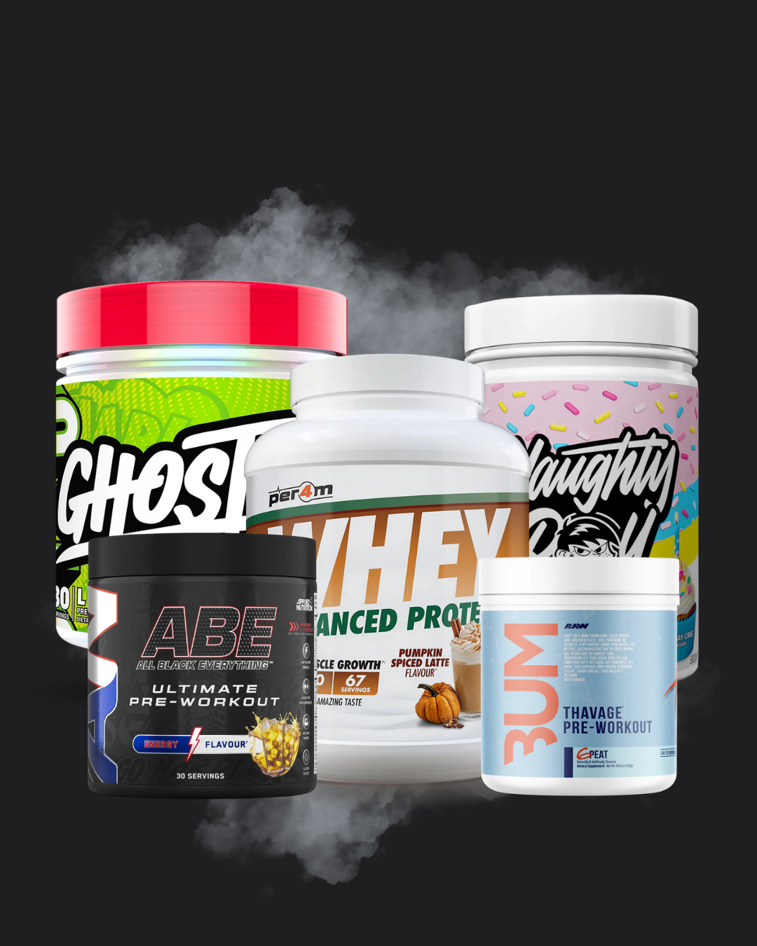 Best supplement products from 100 Supplements Store Kent – Ghost Legend, Applied Nutrition ABE, Per4m Whey, Bum Thavage, Naughty Boy